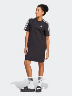ADIDAS Kleid Für Den Alltag Essentials 3-Stripes Single Jersey Boyfriend Tee Dress HR4923 Schwarz Loose Fit