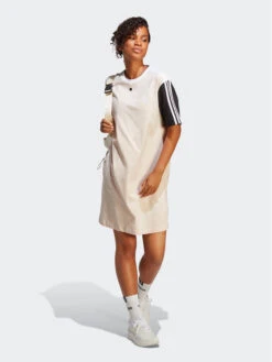 ADIDAS Kleid Für Den Alltag Essentials 3-Stripes Single Jersey Boyfriend Tee Dress IC1462 Beige Loose Fit
