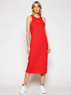 Champion Kleid Für Den Alltag Ribbed Insert Script Logo 112742 Rot Regular Fit