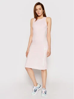 Champion Kleid Für Den Alltag Vertical Script Logo Print 112610 Rosa Regular Fit
